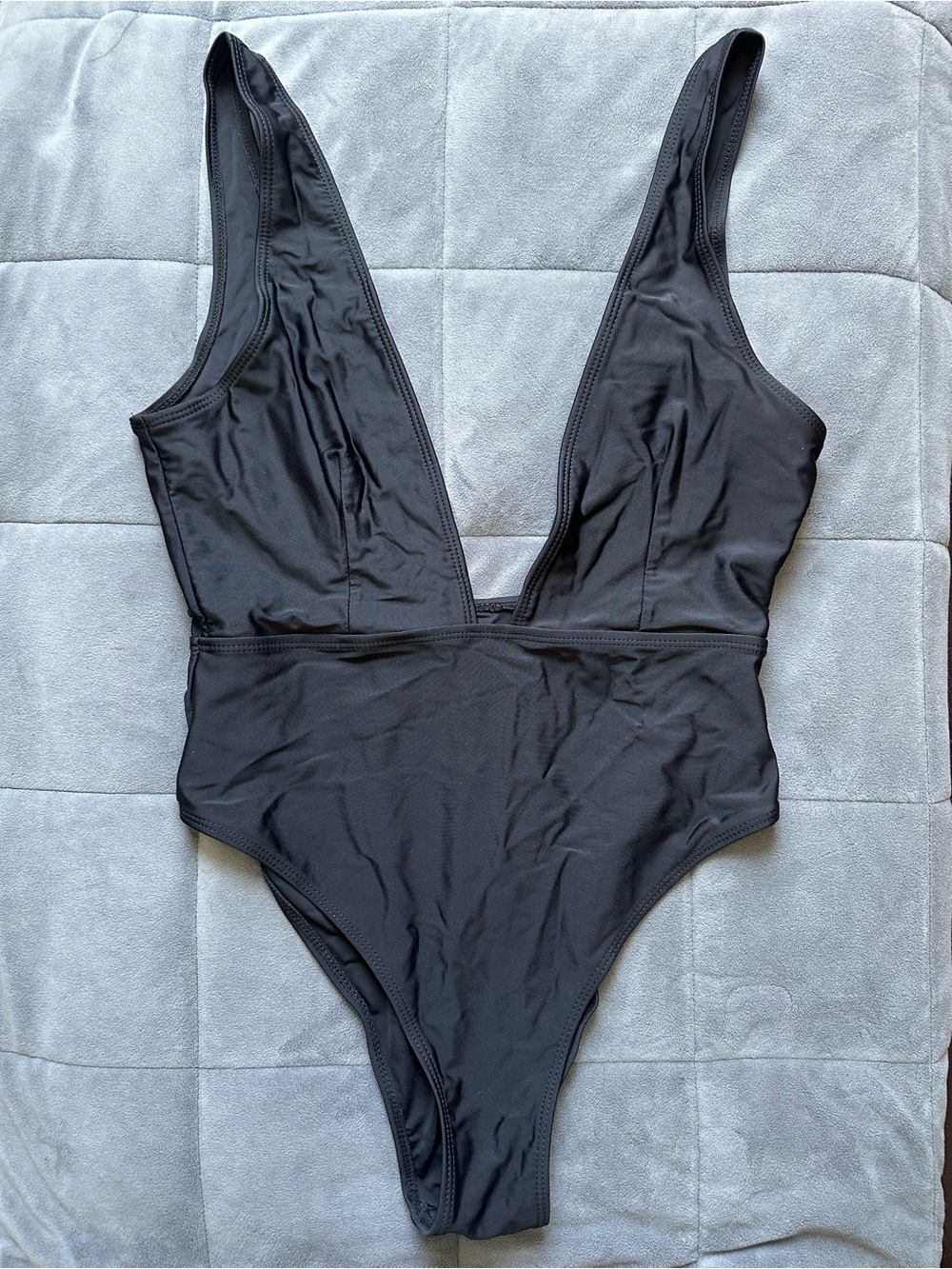 Zaful Black Plunge One-Piece Swimsuit